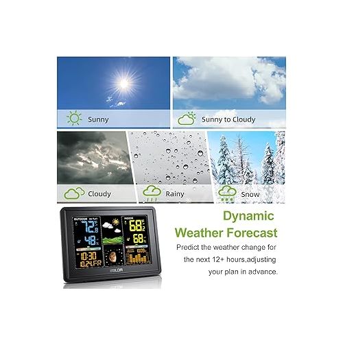  BALDR Weather Station Indoor Outdoor Thermometer Digital Color LCD Moon Phase Barometric Pressure Temperature Humidity Monitor