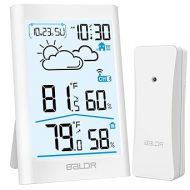 BALDR Indoor Outdoor Thermometer Wireless with Clock, Battery Powered Weather Station Indoor Outdoor, Portable Outside Temperature Monitor for Home Patio