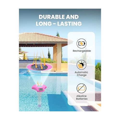  BALDR Pool Thermometer Floating Easy Read, IPX8 Waterproof, Solar Powered Digital Pool Thermometer with LCD Screen,Suitable for Swimming Pool/Hot Tub/Hot Spring/Aquarium (Purple)