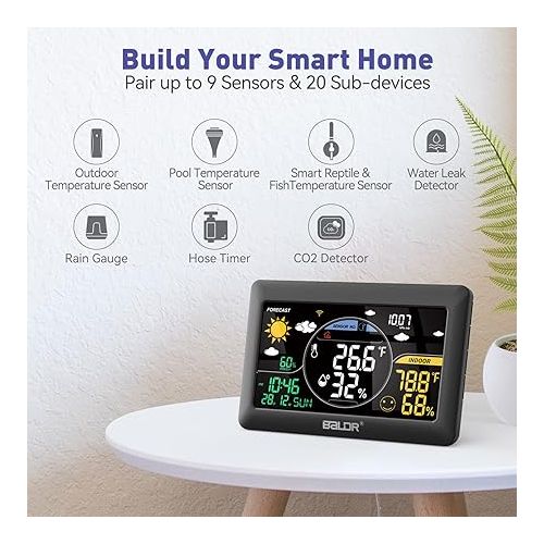  BALDR WiFi Weather Station, Smart Wireless Indoor Outdoor Thermometer with App and Accurate Real-time Forecast (One Wireless Temperature Sensor Include)