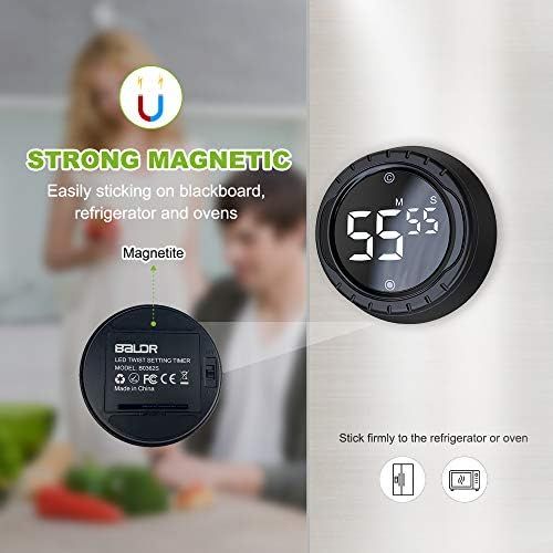  [아마존베스트]BALDR Digital Timer with Magnetic Holder, Egg Timer, LCD Screen, Magnetic Kitchen Clock, Kitchen Timer with Loud Beeper, Rotating Timer for Cooking, Baking, Sports etc. (Black)