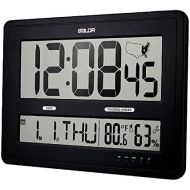 BALDR Large Digital Wall Clock With Big Time Display, Big Wall Clock for Office with Temperature and Humidity Time Zone Map Calendar Function, Black