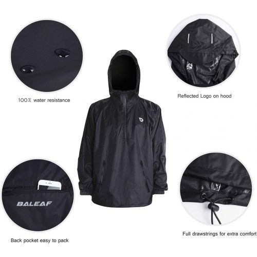  BALEAF Mens Waterproof Cycling Running Rain Jacket with Hooded Lightweight Packable Raincoat Biking Hiking Windbreaker