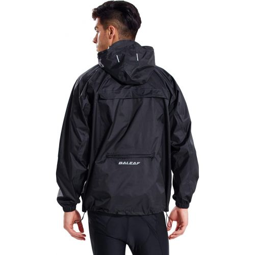  BALEAF Mens Waterproof Cycling Running Rain Jacket with Hooded Lightweight Packable Raincoat Biking Hiking Windbreaker