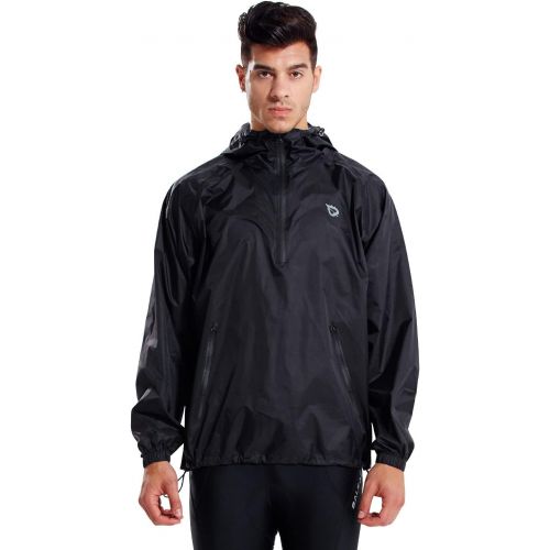  BALEAF Mens Waterproof Cycling Running Rain Jacket with Hooded Lightweight Packable Raincoat Biking Hiking Windbreaker