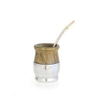 BALIBETOV [Neu Yerba Mate Holzkuerbis - traditioneller Palo Santo mit Aluminium (Mate Tasse) - Set enthalt Bombilla (Sorbet) fuer Mate (Aluminium Basis)