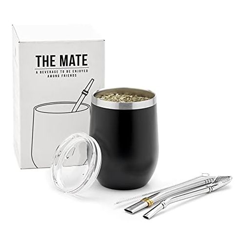  [아마존베스트]BALIBETOV Modern Mate Cup And Bombilla Set (Yerba Mate Cup) -Yerba Mate Set includes Double Walled 18/8 Stainless Steel Mate Tea Cup, Two Bombilla Mate (Straw) and a Cleaning Brush