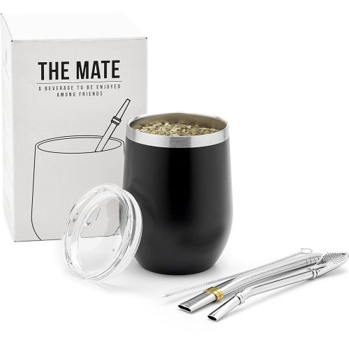  [아마존베스트]BALIBETOV Modern Mate Cup And Bombilla Set (Yerba Mate Cup) -Yerba Mate Set includes Double Walled 18/8 Stainless Steel Mate Tea Cup, Two Bombilla Mate (Straw) and a Cleaning Brush