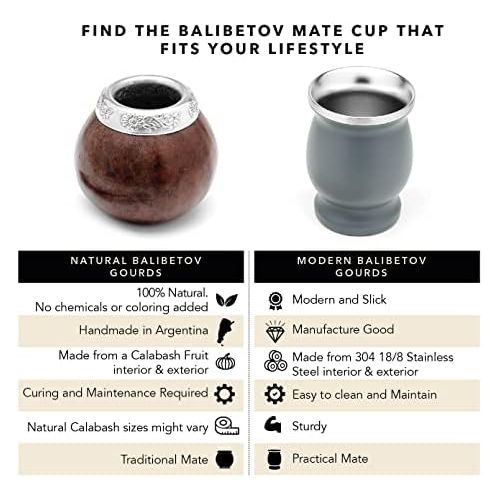  [아마존베스트]Balibetov [New] Handmade Natural Mate Gourd Set (Original Mate Cup) Including Bombilla (Yerba Mate Straw) (Dark Brown)