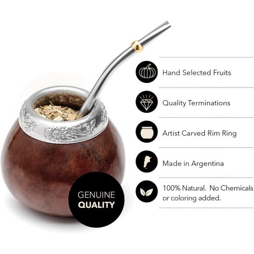  [아마존베스트]Balibetov [New] Handmade Natural Mate Gourd Set (Original Mate Cup) Including Bombilla (Yerba Mate Straw) (Dark Brown)