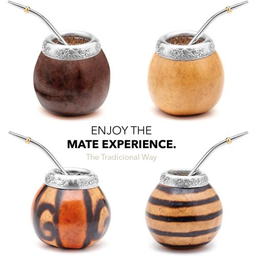  [아마존베스트]Balibetov [New] Handmade Natural Mate Gourd Set (Original Mate Cup) Including Bombilla (Yerba Mate Straw) (Dark Brown)