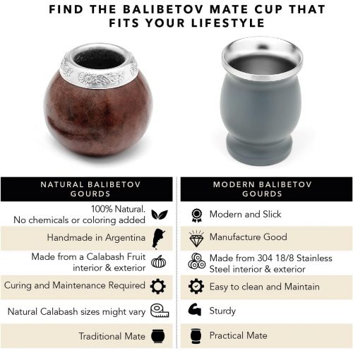  [아마존베스트]Balibetov [New] Handmade Natural Mate Gourd Set (Original Mate Cup) Including Bombilla (Yerba Mate Straw) (Dark Brown)