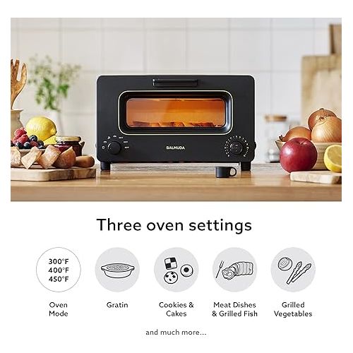  BALMUDA The Toaster | Steam Oven Toaster | 5 Cooking Modes - Sandwich Bread, Artisan Bread, Pizza, Pastry, Oven | Compact Design | Baking Pan | K01M-KG | Black | US Version