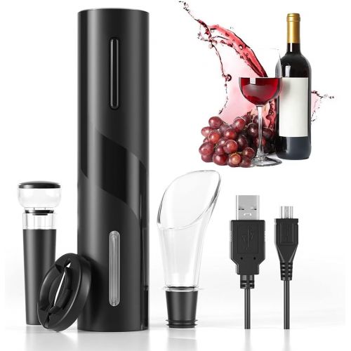  BALORIZ 4-in-1 Electric Wine Bottle Opener Kit Rechargeable Automatic Corkscrew Set with Foil Cutter, Vacuum Stopper, Pourer for Kitchen, Home, Bar, Restaurant, Wine Lovers, Christ