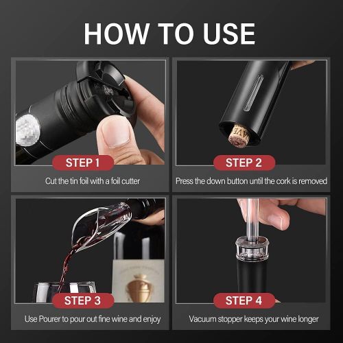  BALORIZ 4-in-1 Electric Wine Bottle Opener Kit Rechargeable Automatic Corkscrew Set with Foil Cutter, Vacuum Stopper, Pourer for Kitchen, Home, Bar, Restaurant, Wine Lovers, Christ