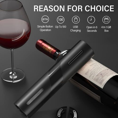  BALORIZ 4-in-1 Electric Wine Bottle Opener Kit Rechargeable Automatic Corkscrew Set with Foil Cutter, Vacuum Stopper, Pourer for Kitchen, Home, Bar, Restaurant, Wine Lovers, Christ