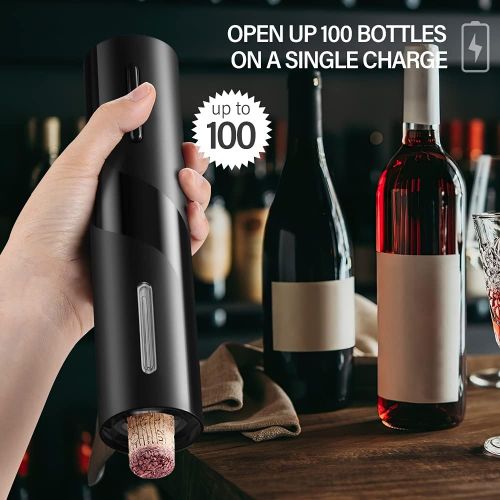  BALORIZ 4-in-1 Electric Wine Bottle Opener Kit Rechargeable Automatic Corkscrew Set with Foil Cutter, Vacuum Stopper, Pourer for Kitchen, Home, Bar, Restaurant, Wine Lovers, Christ