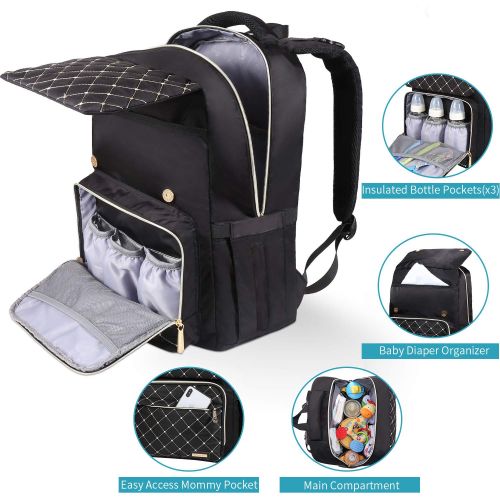  [아마존 핫딜]  [아마존핫딜]BAMOMBY Diaper Bag Backpack, Bamomby Multi-Function Waterproof Travel Backpack Nappy Bags for Mom,Dad with Insulated Pockets, Changing Pad, Stroller Straps for Boys,Girls-Black