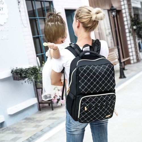  [아마존베스트]BAMOMBY Diaper Bag Backpack, Bamomby Multi-Function Waterproof Travel Backpack Nappy Bags for Mom,Dad with Insulated Pockets, Changing Pad, Stroller Straps for Boys,Girls-Black