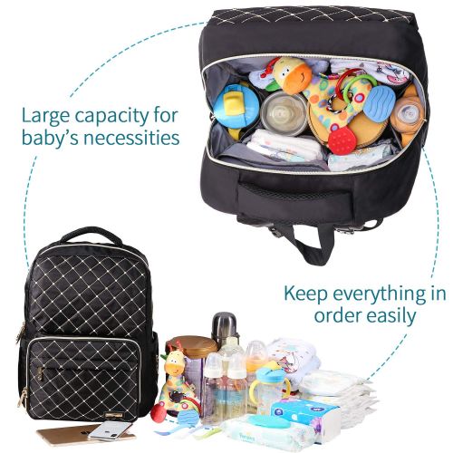  [아마존베스트]BAMOMBY Diaper Bag Backpack, Bamomby Multi-Function Waterproof Travel Backpack Nappy Bags for Mom,Dad with Insulated Pockets, Changing Pad, Stroller Straps for Boys,Girls-Black