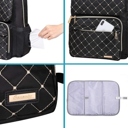  [아마존베스트]BAMOMBY Diaper Bag Backpack, Bamomby Multi-Function Waterproof Travel Backpack Nappy Bags for Mom,Dad with Insulated Pockets, Changing Pad, Stroller Straps for Boys,Girls-Black