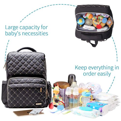  Diaper Bag Backpack, Bamomby Multi-Function Waterproof Travel Backpack Nappy Bags for Mom,Dad with Insulated Pockets, Changing Pad, Newborn Diapers Registry Baby Shower Gifts for B