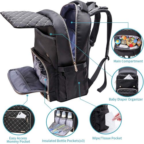  Diaper Bag Backpack, Bamomby Multi-Function Waterproof Travel Backpack Nappy Bags for Mom,Dad with Insulated Pockets, Changing Pad, Newborn Diapers Registry Baby Shower Gifts for B