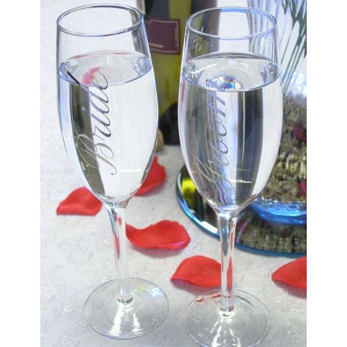  [아마존베스트]BANBERRY DESIGNS Bride and Groom Champagne Glasses - Set of 2 Elegant Toasting Flutes - Silver Wedding Champagne Glass Set - Wedding Glasses