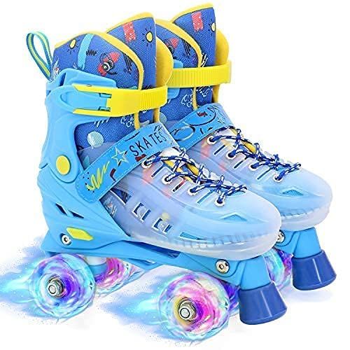  BAND Dream Taiji 8 Flashing Wheels Roller Skates for Boys and Girls, Providing 3-fold Comprehensive Protection for Childrens Indoor and Outdoor Games, Childrens Beginner Skates, Bl