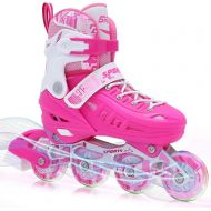 BAND Dream Taiji Childrens Adjustable Inline Skates, 8 Flashing Wheels, Boys, Girls, Fun Beginner Indoor and Outdoor Lighting Roller Skates, Fun Roller Skates, Blue, Pink