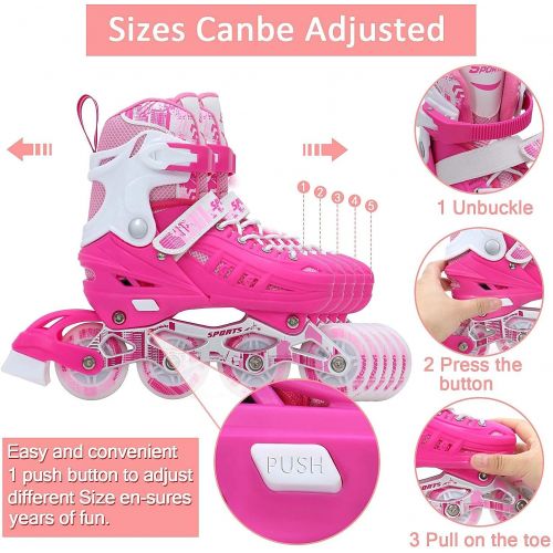  BAND Dream Taiji Childrens Adjustable Inline Skates, 8 Flashing Wheels, Boys, Girls, Fun Beginner Indoor and Outdoor Lighting Roller Skates, Fun Roller Skates, Blue, Pink