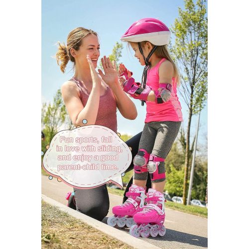  BAND Dream Taiji Childrens Adjustable Inline Skates, 8 Flashing Wheels, Boys, Girls, Fun Beginner Indoor and Outdoor Lighting Roller Skates, Fun Roller Skates, Blue, Pink