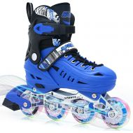 BAND Dream Taiji Childrens Adjustable Inline Skates, 8 Flashing Wheels, Boys, Girls, Fun Beginner Indoor and Outdoor Lighting Roller Skates, Fun Roller Skates, Blue, Pink