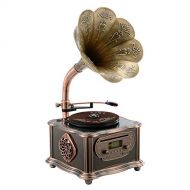 BANDC Bronze Vintage Classic Retro Antique Phonograph Gramophone Turntable Vinyl Record Player Stereo Speakers Home Decoration System Control 33/45 RPM FM AUX USB CD Ouput Bluetooth 4.2