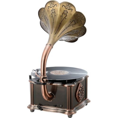  BANDC Bronze Vintage Classic Retro Antique Phonograph Gramophone Turntable Vinyl Record Player Stereo Speakers Home Decoration System Control 33/45 RPM FM AUX USB CD Ouput Bluetooth 4.2