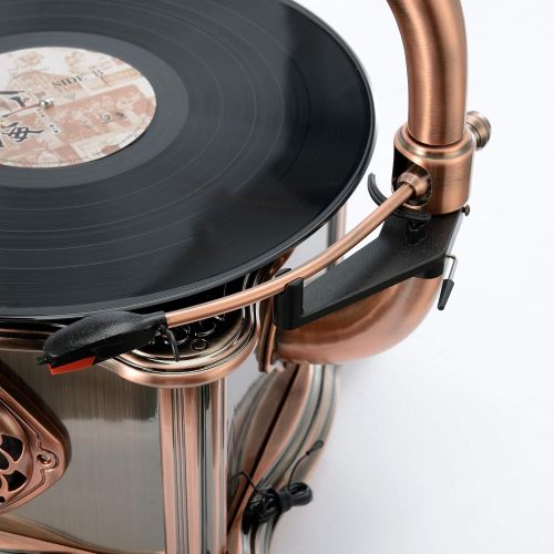  BANDC Bronze Vintage Classic Retro Antique Phonograph Gramophone Turntable Vinyl Record Player Stereo Speakers Home Decoration System Control 33/45 RPM FM AUX USB CD Ouput Bluetooth 4.2