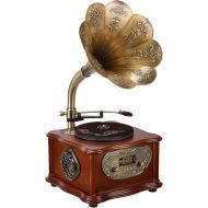 BANDC Wooden Gramophone Phonograph Turntable Vinyl Record Player Stereo Speakers System Control 33/45 RPM FM AUX USB Ouput Bluetooth 4.2