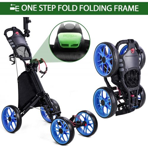  BANIROMAY Upgraded Golf Push Cart, 4 Wheel Lightweight Folding Golf Pull Cart, Easy to Open, Collapsible Golf Walking Cart for Practice and Game