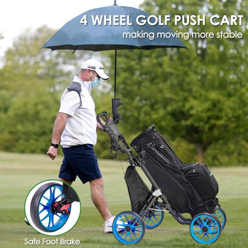  BANIROMAY Upgraded Golf Push Cart, 4 Wheel Lightweight Folding Golf Pull Cart, Easy to Open, Collapsible Golf Walking Cart for Practice and Game