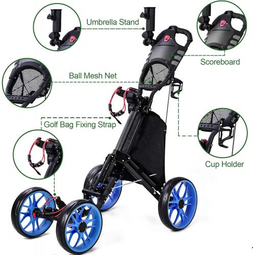  BANIROMAY Upgraded Golf Push Cart, 4 Wheel Lightweight Folding Golf Pull Cart, Easy to Open, Collapsible Golf Walking Cart for Practice and Game