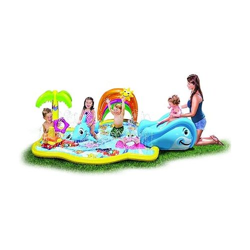  BANZAI Splish Splash Water Park JR, Length: 90 in, Width: 52 in, Height: 24 in, Junior Inflatable Outdoor Backyard Water Splash Toy, Multicolor