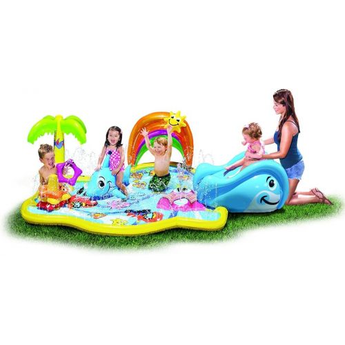  BANZAI Splish Splash Water Park JR, Length: 90 in, Width: 52 in, Height: 24 in, Junior Inflatable Outdoor Backyard Water Splash Toy, Multicolor