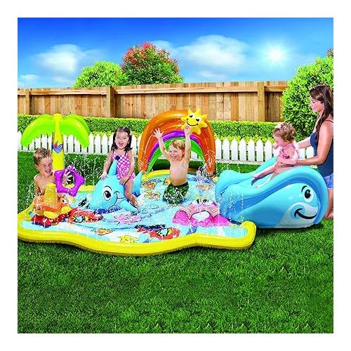  BANZAI Splish Splash Water Park JR, Length: 90 in, Width: 52 in, Height: 24 in, Junior Inflatable Outdoor Backyard Water Splash Toy, Multicolor