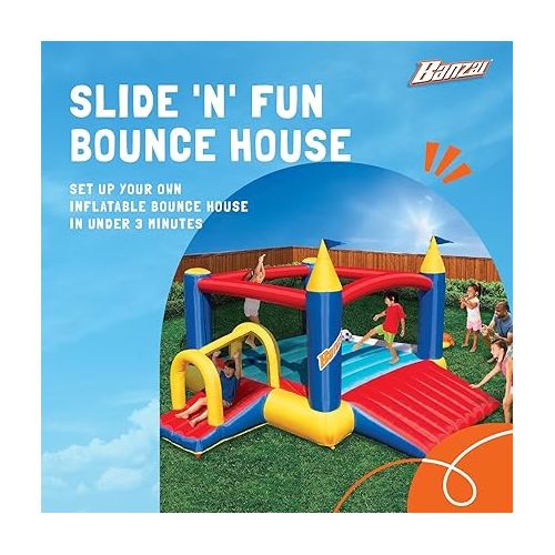  Banzai Slide N’ Fun Bounce House with 2 Slides, Inflatable Bounce House, Complete Bouncy House Playground Set with GFCI Air Blower, Ages 3-12