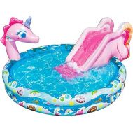 BANZAI Spray 'N Splash Unicorn Pool, Length: 78 in, Width: 60 in, Height: 32 in, Inflatable Outdoor Backyard Water Slide Splash Toy