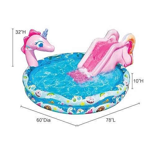  BANZAI Spray 'N Splash Unicorn Pool, Length: 78 in, Width: 60 in, Height: 32 in, Inflatable Outdoor Backyard Water Slide Splash Toy