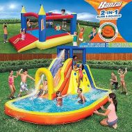 BANZAI Inflatable 13' Water Slide Plus 12' Bounce House 2 for 1 Value Pack w Free Air Blower- Each Inflates in Under 2min- Heavy Duty Kids Adventure Park Pool with Sprinkler 12’x9 XL Bouncy Castle