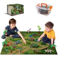 [아마존베스트]Dinosaur Toys - 12 Realistic Dinosaur Figures, Activity Kids Play Mat & Trees for Creating a Dino World Including T-Rex, Triceratops, etc, Perfect Dinosaur Gifts for Boy & Girl 3,4