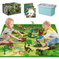 BAODLON Dinosaur Toys - 10 Realistic Dinosaur Figures, Activity Kids Play Mat & Trees for Creating a Dino World Including T-rex, Triceratops, etc, Dinosaur Playset Gifts for Boy & Girl 3,4