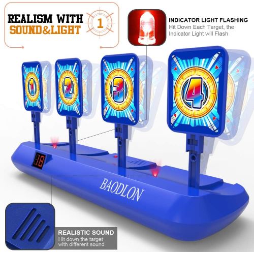  BAODLON Digital Shooting Targets with Foam Dart Toy Gun, Electronic Scoring Auto Reset 4 Targets Toys, Fun Toys for Age of 5, 6, 7, 8, 9, 10+ Years Old Kids, Boys & Girls, Compatib